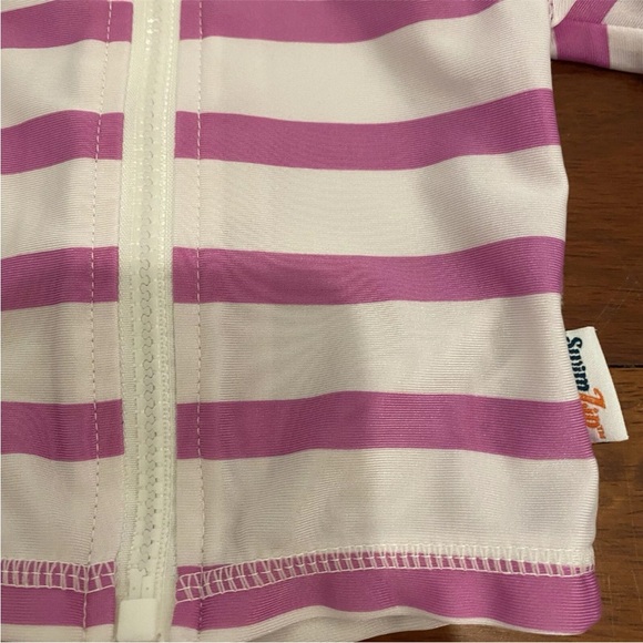 Baby Girl Swimsuit By Swimzip Two Pieces Pink Stripe Rashguard 0-3 Months - Picture 3 of 3